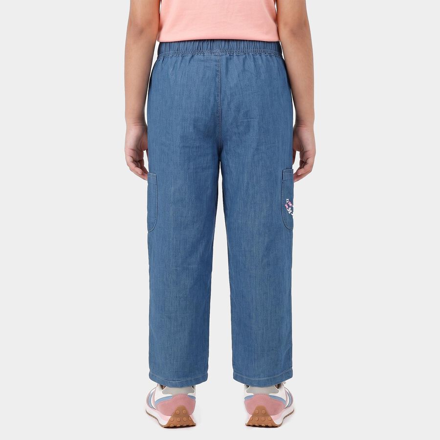 Girls' Light Blue Cargo Fit Embroidered Jeans, हल्का नीला, large