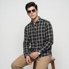 Men's Black Cotton Checked Casual Shirt, Black, small