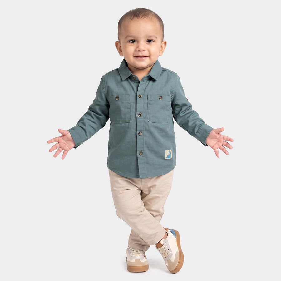 Infants Teal Blue Cotton Collared Utility Shirt, Teal Blue, large