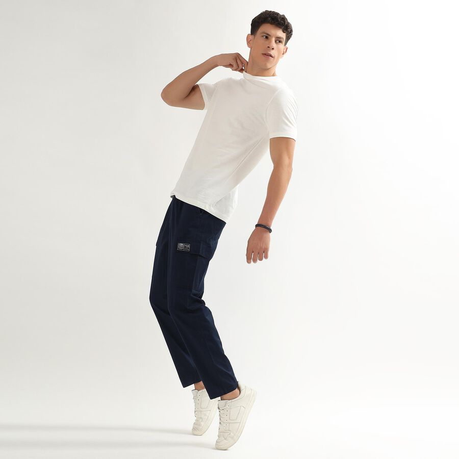 Men's Jet Black Regular Fit Cargo Track Pants, Navy Blue, large image number null