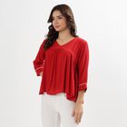 Ladies' Rich Crimson Red V-Neck Pleated Printed Kurti, Maroon, small image number null