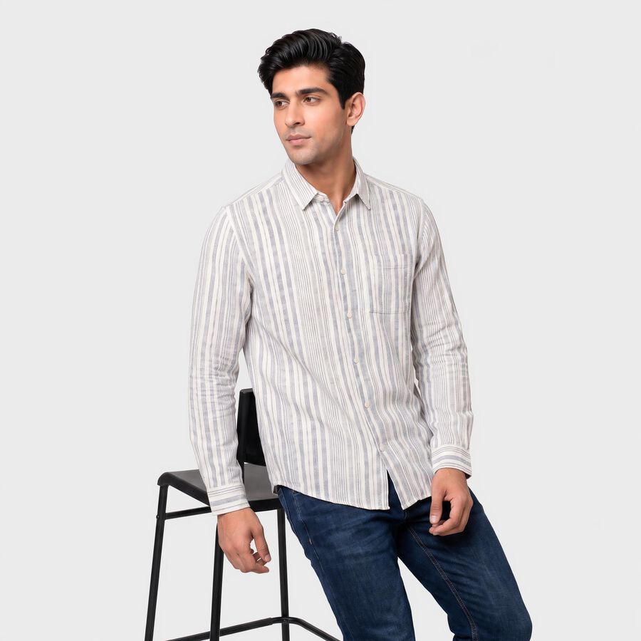 Men's Grey 100% Cotton Long Sleeve Collar Shirt, Light Grey, large