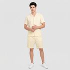 Men's Beige Cotton Cuban Collar Co-ord Set, Beige, small