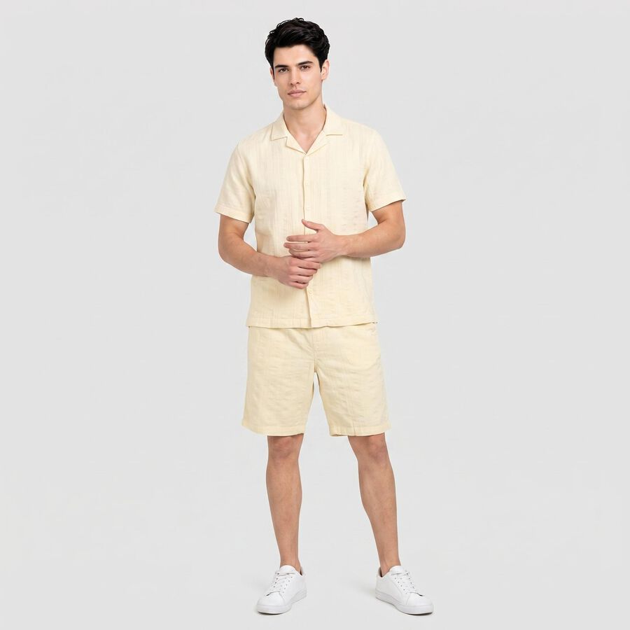Men's Beige Cotton Cuban Collar Co-ord Set, Beige, large