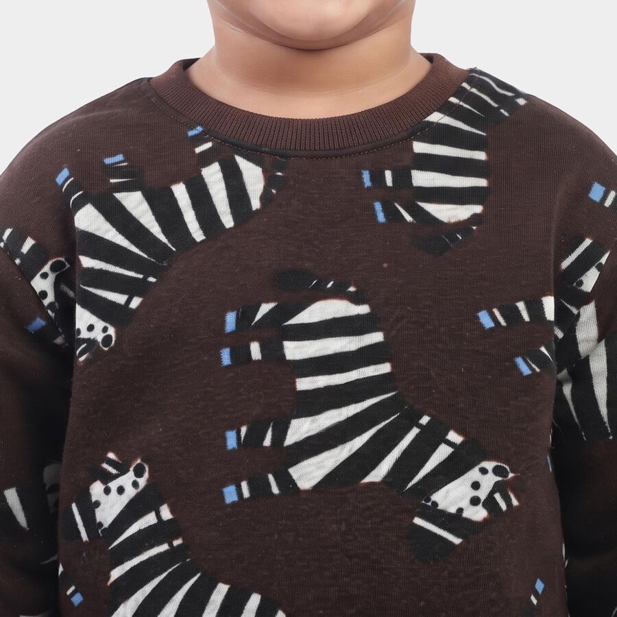Boys Brown Crew Neck Graphic Print Baba Suit, Brown, large