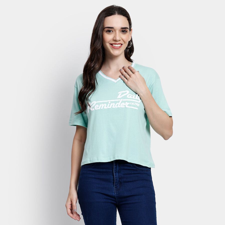Ladies' 100% Cotton Crop  Top, हल्का हरा, large image number null
