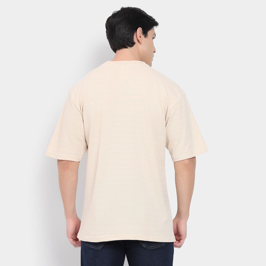 Men's Round Neck Half Sleeves T-Shirt, Beige, large
