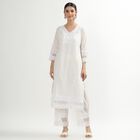 Women's White Cotton Embroidered Ethnic Set, Off White, small image number null