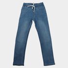 Boys' Blue Straight Fit Drawstring Waist Jeans, Mid Blue, small