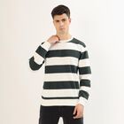 Men's Dark Forest Green and White Crew Neck Striped Sweatshirt, Dark Green, small image number null