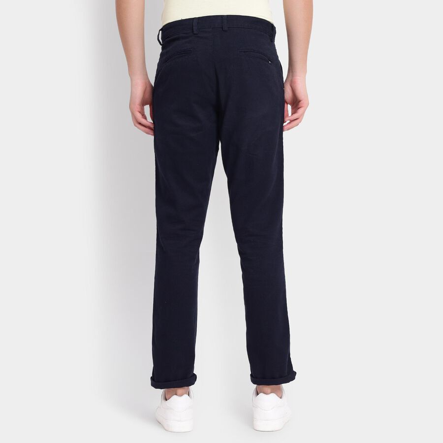 Men's 100% Cotton Slim Fit Casual Trousers, Navy Blue, large image number null