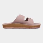 Women's Muted Pink Buckle Strap Flat Sandals, बैंगनी, small