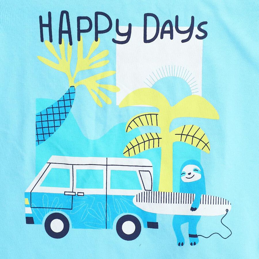 Boys' Light Blue 100% Cotton Round Neck Graphic Printed Baba Suit, Light Blue, large