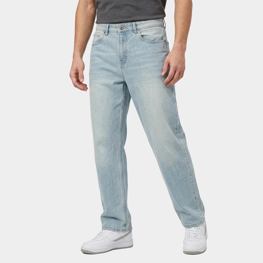 Men's Light Blue Straight Fit Light Wash Jeans, हल्का नीला, large