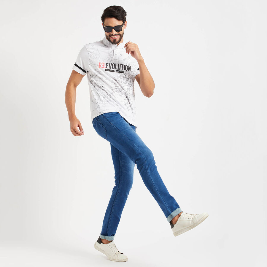 Cotton Printed Henley T-Shirt, White, large image number null