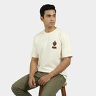 Men's Beige Cotton Round Neck Casual T-Shirt, गहरा पीला, small