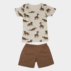 Infants' Beige Cotton Round Neck Solid Baba Suit, Beige, small