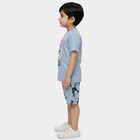 Boys Light Blue 100% Cotton Round Neck Graphic Printed Baba Suit, Mid Blue, small