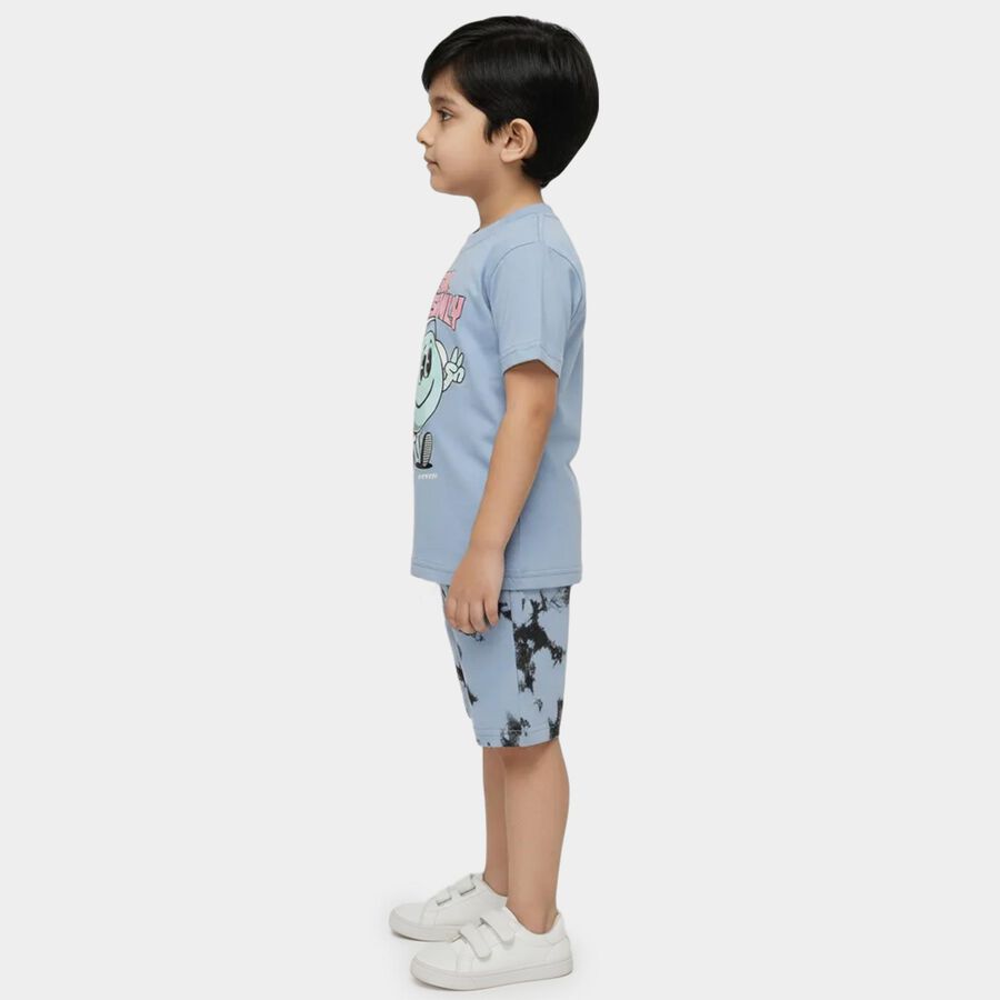 Boys Light Blue 100% Cotton Round Neck Graphic Printed Baba Suit, Mid Blue, large