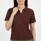 Women's Brown Polo Neck Preppy Polo T-Shirt, Brown, small