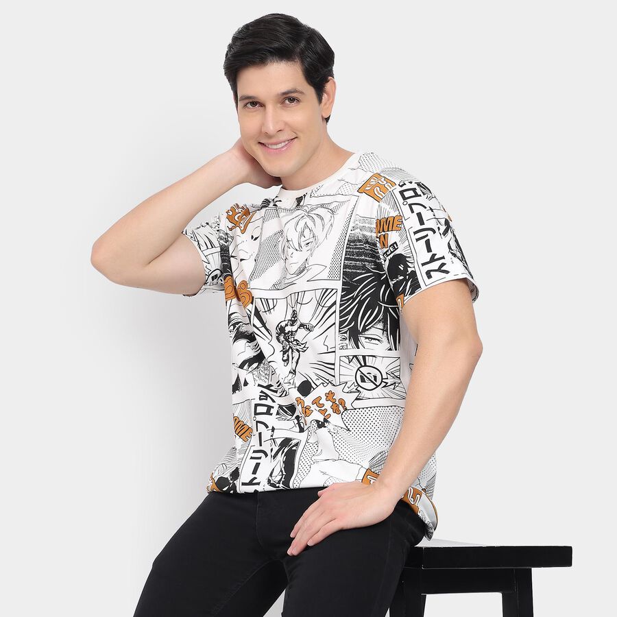 Men's 100% Cotton Round Neck Half Sleeves T-Shirt, White, large