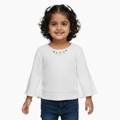 Girls Snow White Round Neck Casual T-Shirt