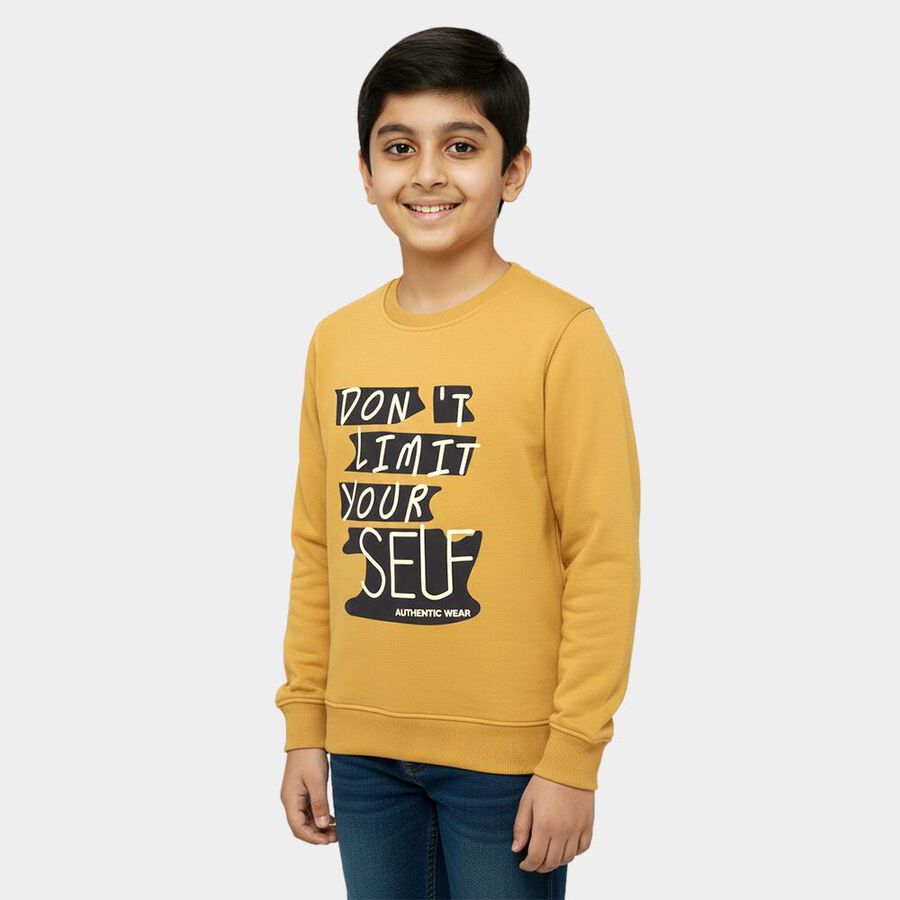 Boys Mustard Crew Neck Graphic Print Sweatshirt, मस्टर्ड, large image number null