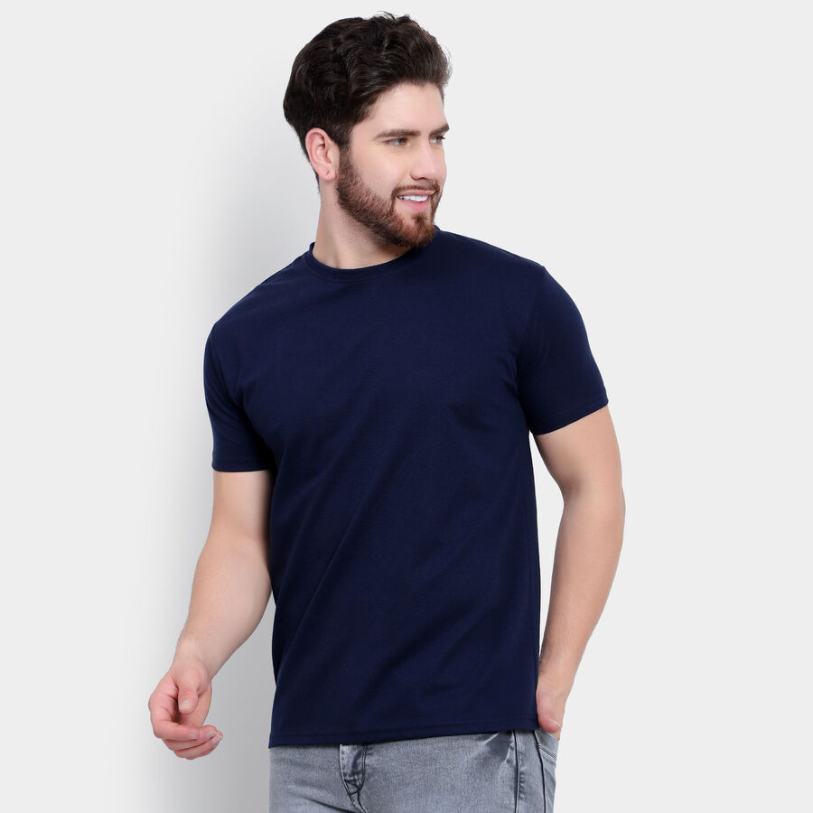 Solid Round Neck T-Shirt, Navy Blue, large image number null