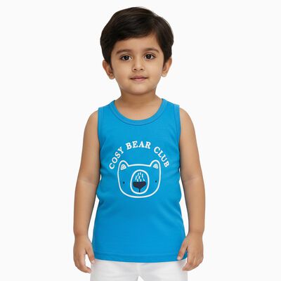 Infants Bright Blue Cotton Round Neck Casual Vest
