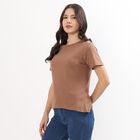 Women's Muted Brown Cotton Round Neck Casual T-Shirt, Brown, small