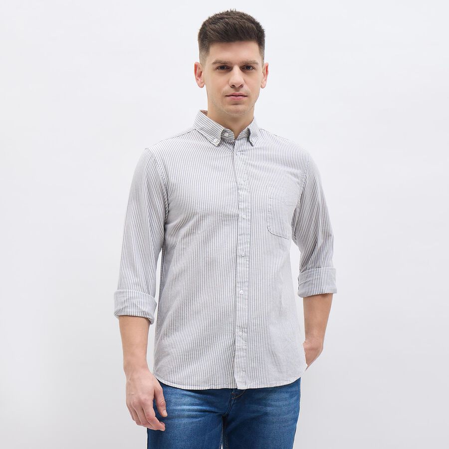 Men's Light Grey Cotton Full Sleeve Button-Down Classic Shirt, हल्का ग्रे, large image number null