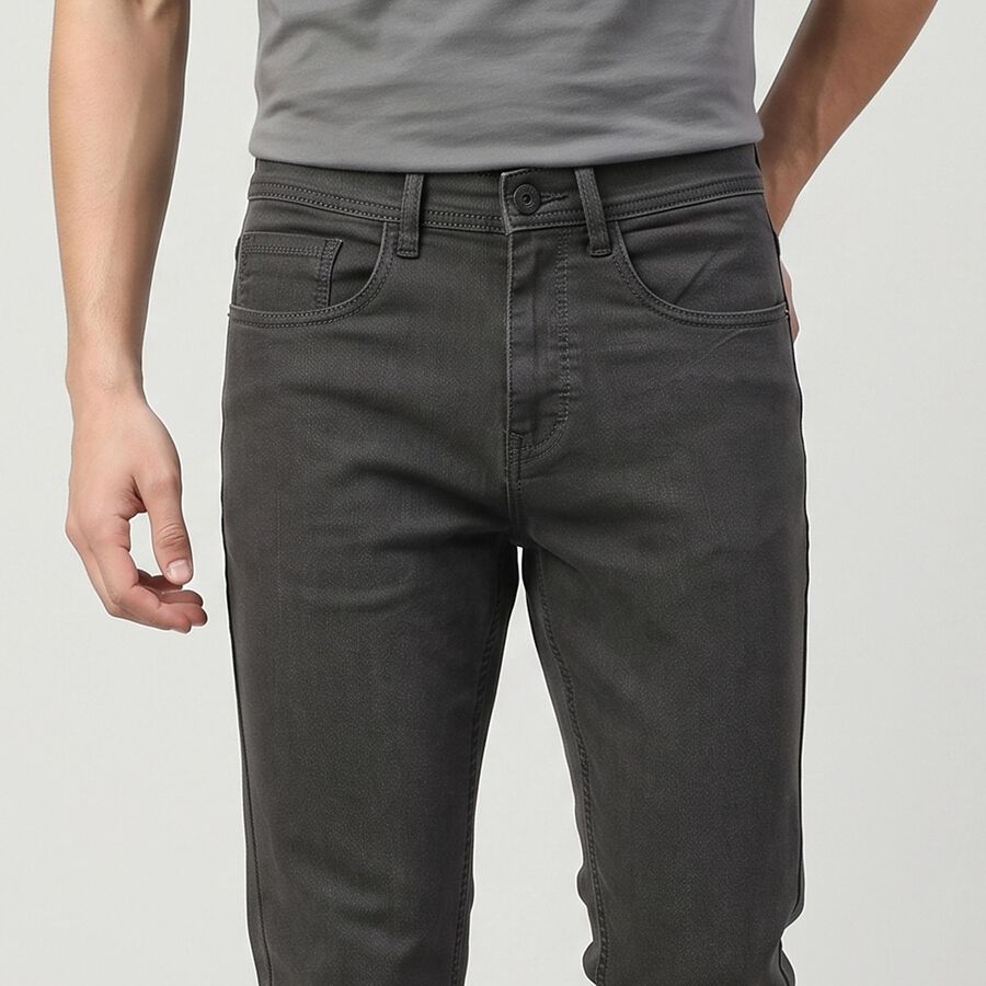 Men's Dark Grey Straight Fit Solid Jeans, Dark Grey, large