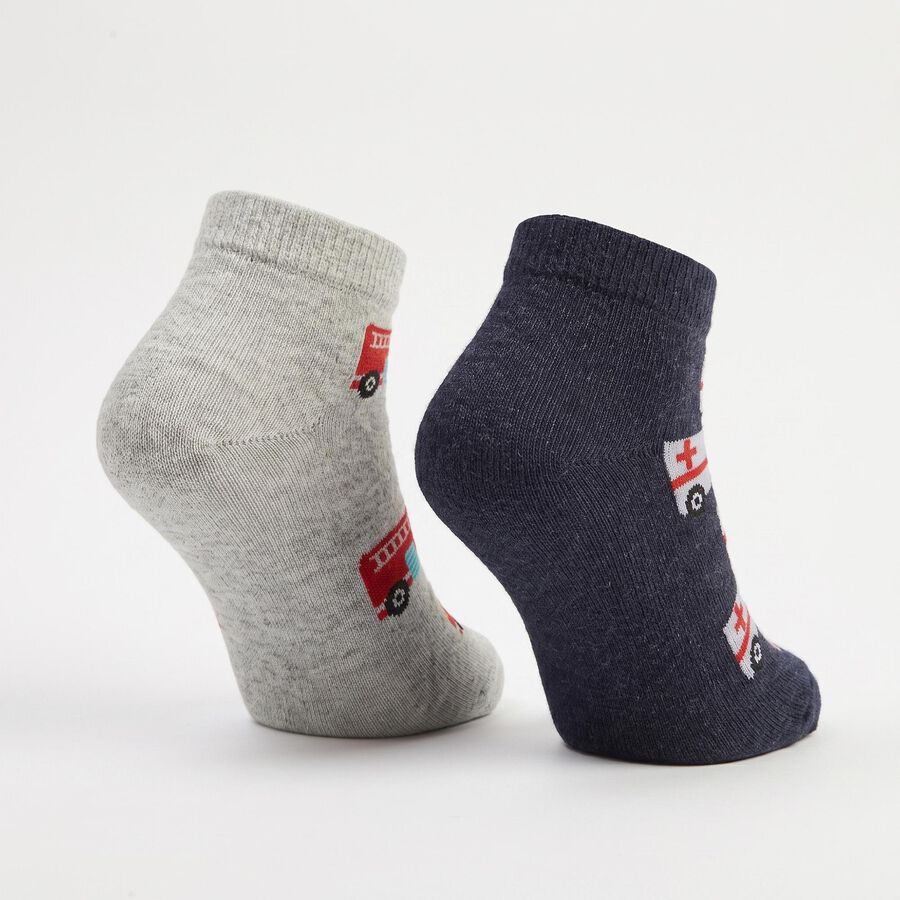 Boys' Regular Fit Ankle Length Pack of 2 Socks ( Grey, Blue ), मिश्रित हल्का ग्रे, large