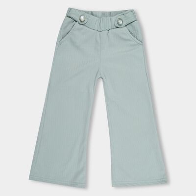 Girls' Light Sage Green Wide-Leg Pull-Up Trousers
