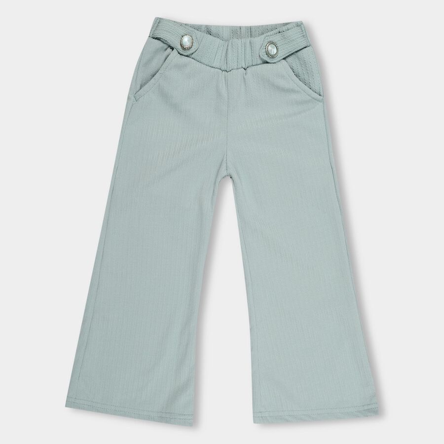 Girls' Light Sage Green Wide-Leg Pull-Up Trousers, Light Green, large image number null