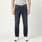 Men's Navy Blue Straight Fit Panelled Washed Jeans, Dark Blue, small