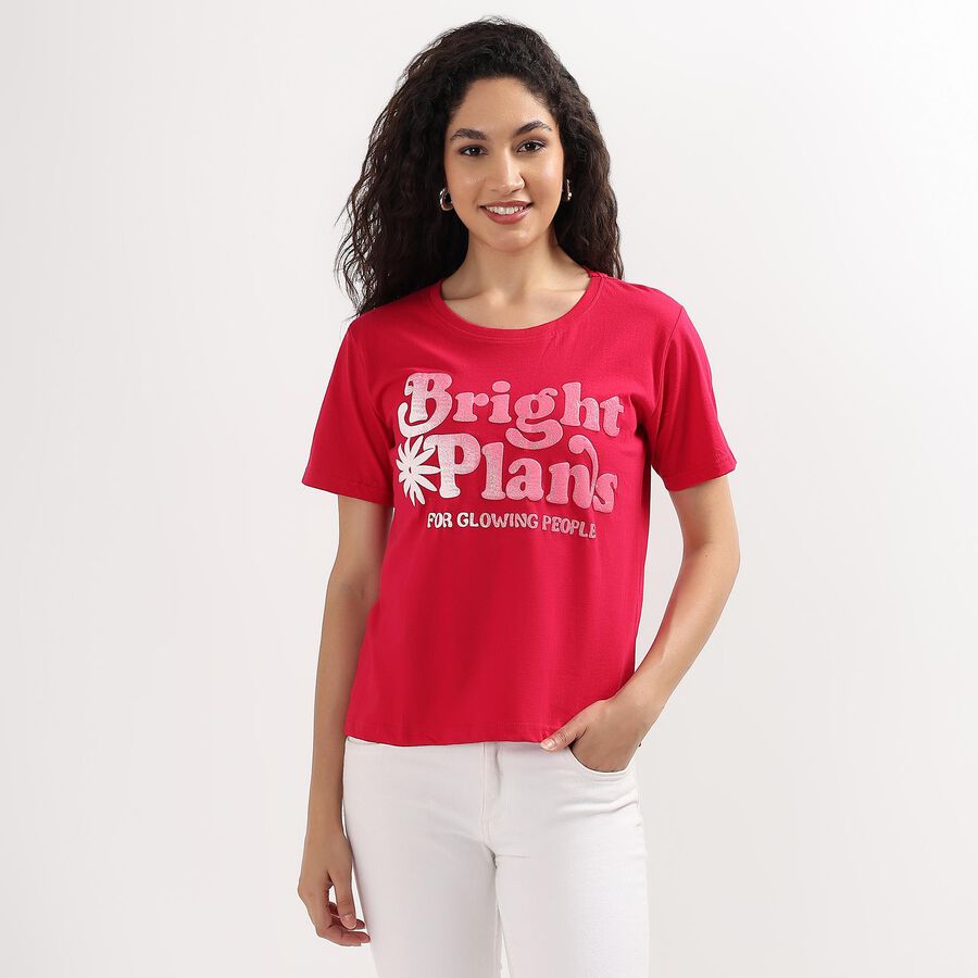 Ladies' 100% Cotton Round Neck T-Shirt , Fuchsia, large
