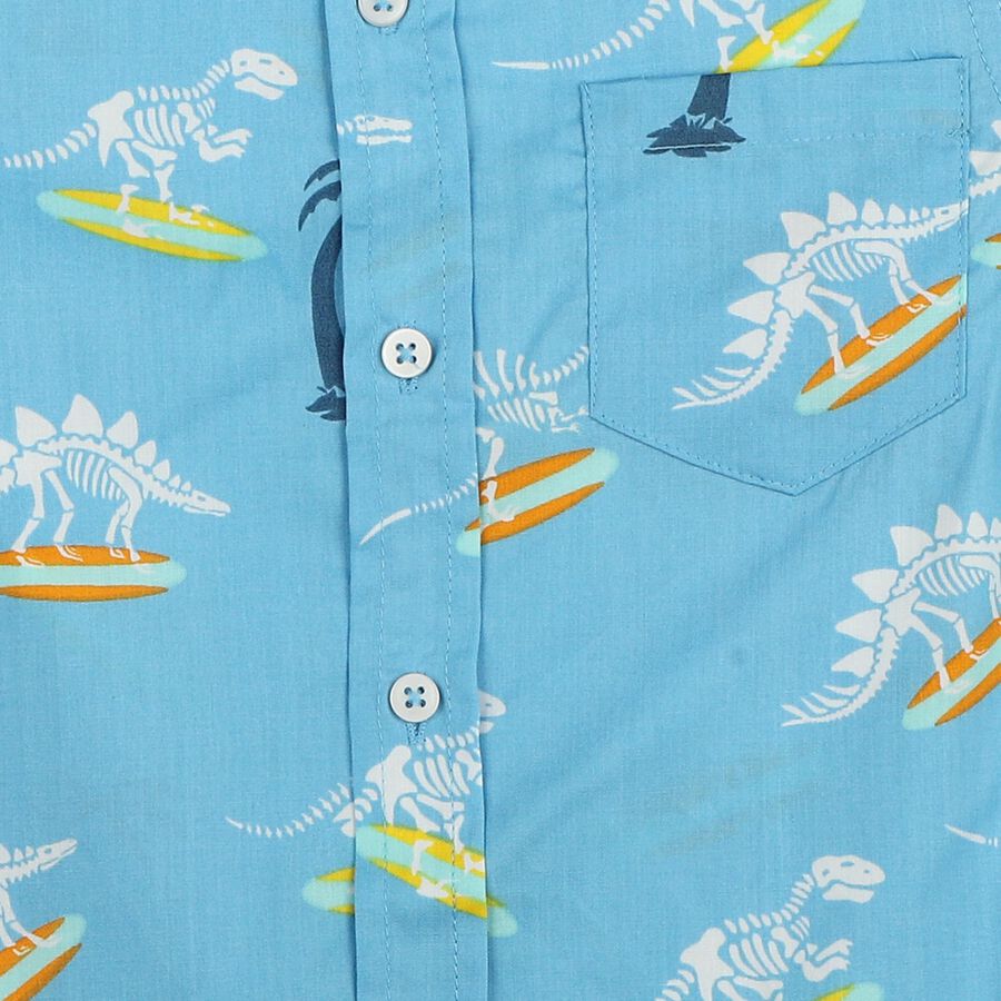 Boys Mid Blue Cotton Collar Casual Shirt, Mid Blue, large