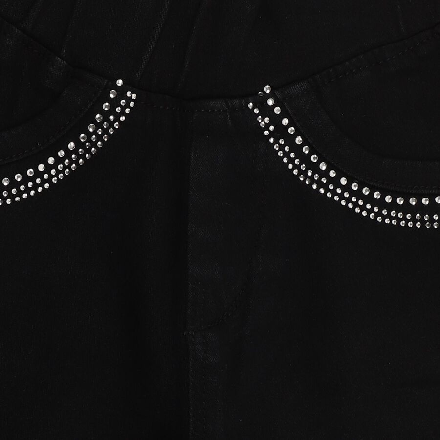 Girls' Jet Black Skinny Fit Embellished Jeans, काला, large image number null