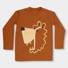 Boys' Warm Terracotta Brown Round Neck Casual T-Shirt, Brown, small image number null