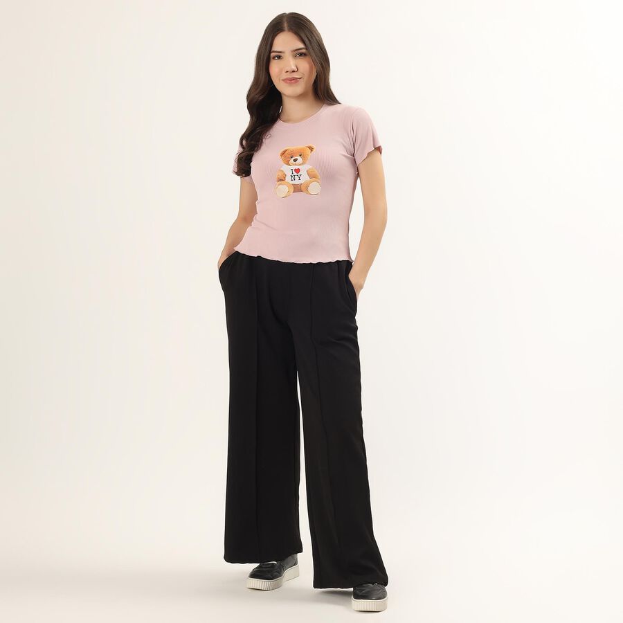 Women's Black Slim Fit Cuffed Track Pants, Black, large