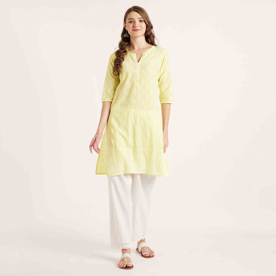 Printed 3/4th Sleeve Kurta, हल्का हरा, large image number null