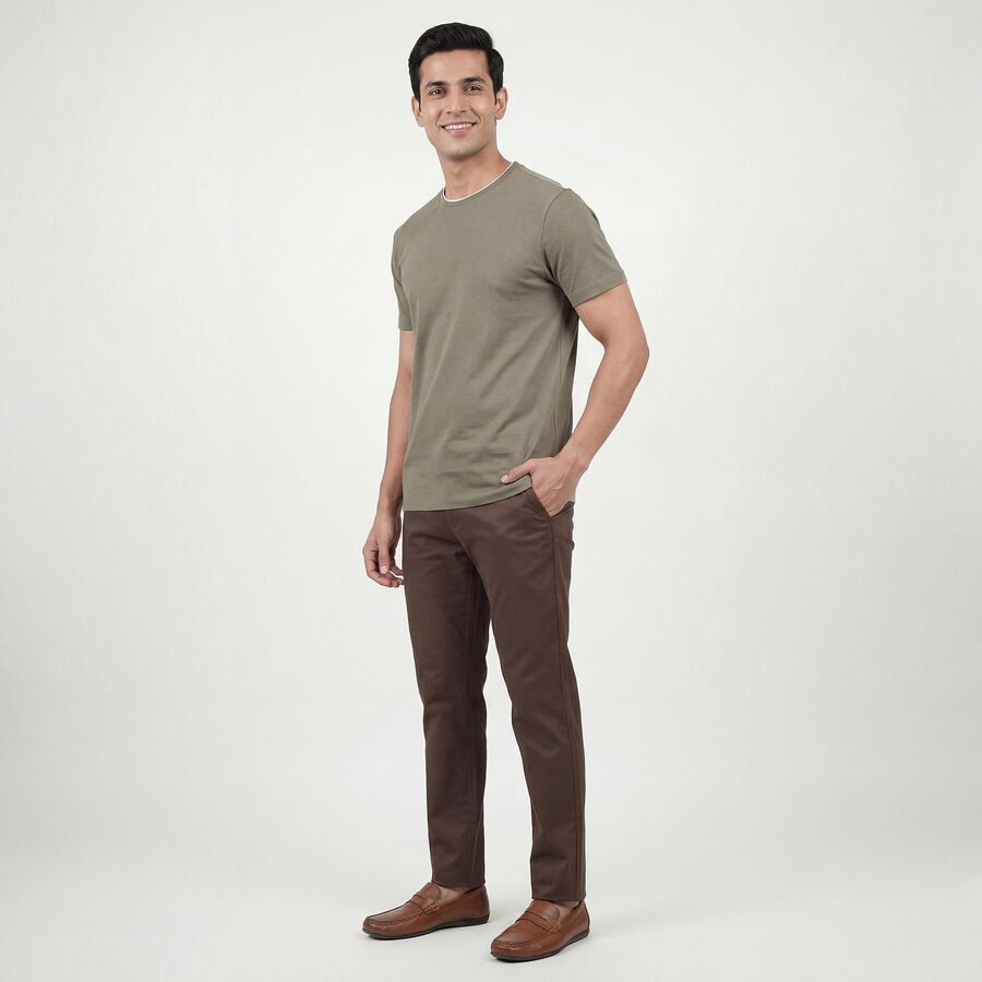 Men's Olive Cotton Round Neck Casual T-Shirt, ओलिव, large
