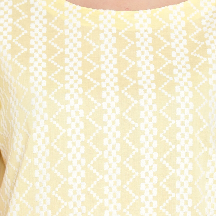 Cotton Embroidered Short Sleeves Kurta, Yellow, large image number null