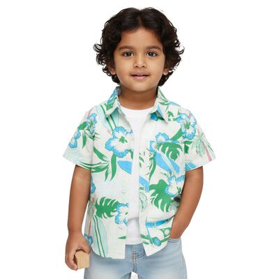 Boys Light Green and Blue Cotton Half Sleeve Classic Casual Shirt