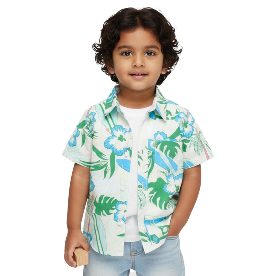 Boys Light Green and Blue Cotton Half Sleeve Classic Casual Shirt, हल्का हरा, large image number null