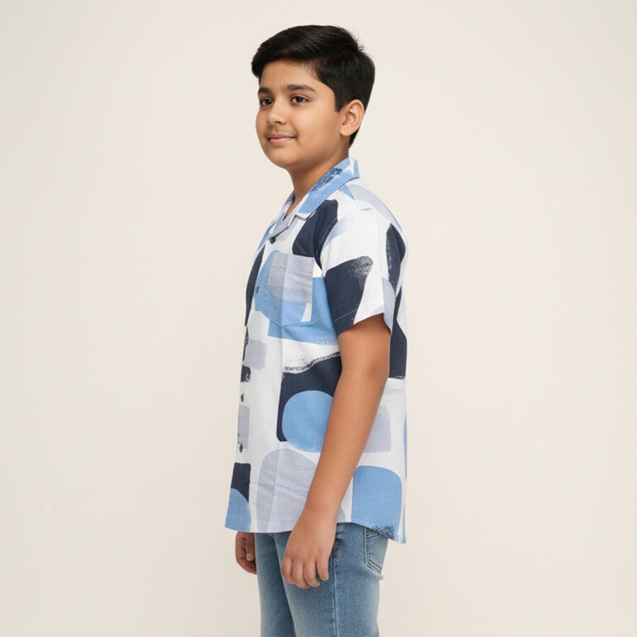 Boys' White Cotton Half Sleeve Cuban Collar Casual Shirt, White, large image number null