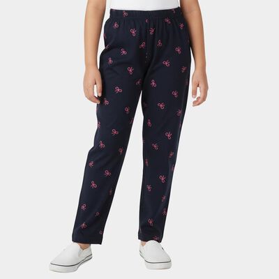 Girls' Navy Cotton Blend Solid Pyjama