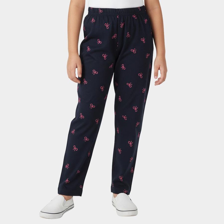 Girls' Navy Cotton Blend Solid Pyjama, Navy Blue, large