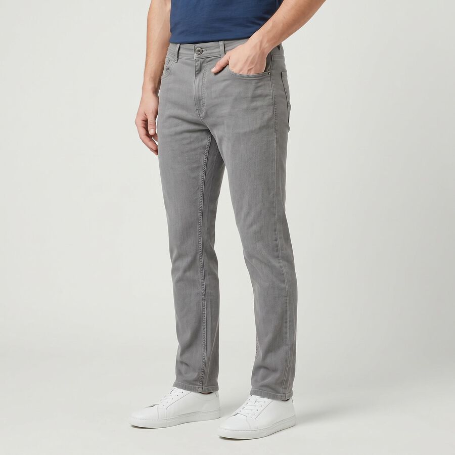 Men's Grey Slim Fit Solid Jeans, हल्का ग्रे, large